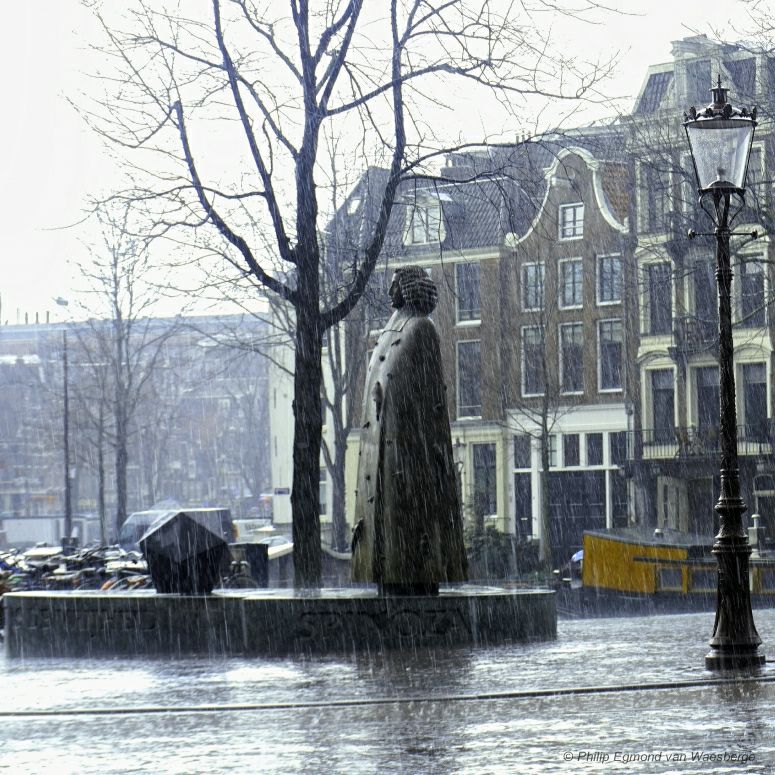 Baruch Spinoza beeld op een regenachtige dag